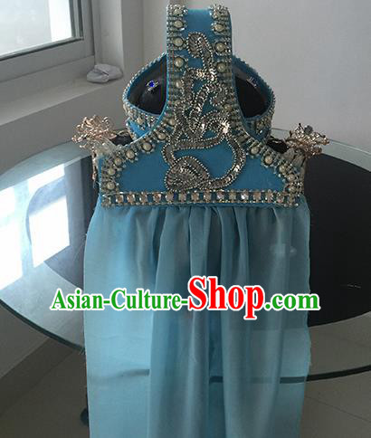 Chinese Beijing Opera Blue Headgear Traditional Peking Opera Taoist Nun Wig Sheath and Hair Accessories for Women