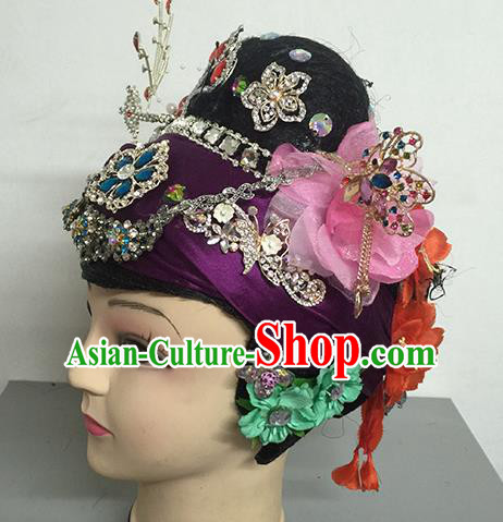 Chinese Beijing Opera Dowager Countess Headgear Traditional Peking Opera Wig Sheath and Hair Accessories for Women