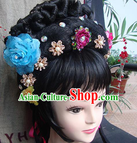 Chinese Beijing Opera Diva Princess Phoenix Headgear Traditional Peking Opera Wig Sheath and Hair Accessories for Women