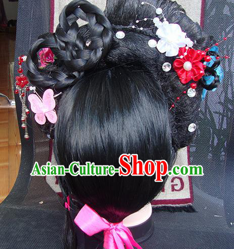 Chinese Beijing Opera Diva Princess Phoenix Headgear Traditional Peking Opera Wig Sheath and Hair Accessories for Women