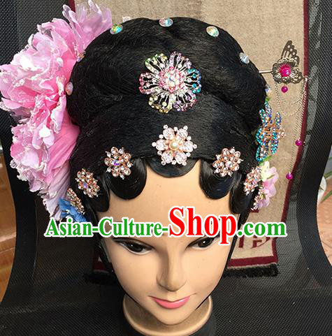 Chinese Beijing Opera Diva Imperial Concubine Headgear Traditional Peking Opera Wig Sheath and Hair Accessories for Women