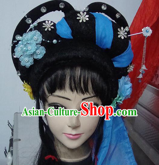 Chinese Beijing Opera Country Lady Headgear Traditional Peking Opera Wig Sheath and Hair Accessories for Women