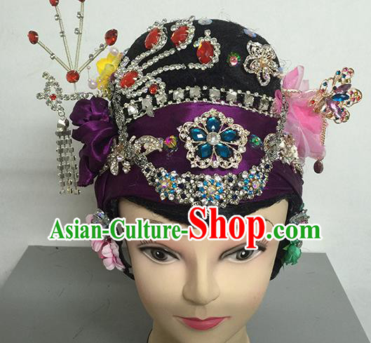 Chinese Beijing Opera Dowager Countess Headgear Traditional Peking Opera Wig Sheath and Hair Accessories for Women