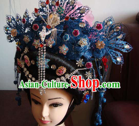 Chinese Beijing Opera Imperial Consort Phoenix Headgear Traditional Peking Opera Wig Sheath and Hair Accessories for Women