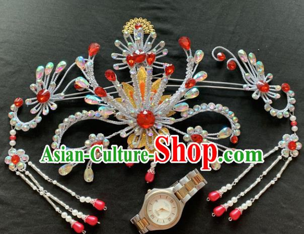 Chinese Beijing Opera Diva Phoenix Hairpins Headgear Traditional Peking Opera Queen Hair Accessories for Women