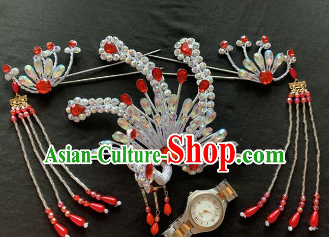 Chinese Beijing Opera Diva Phoenix Tassel Hairpins Headgear Traditional Peking Opera Queen Hair Accessories for Women