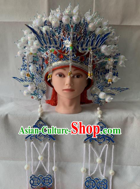 Chinese Beijing Opera Queen Red Phoenix Coronet Traditional Peking Opera Diva Hat Hair Accessories for Women