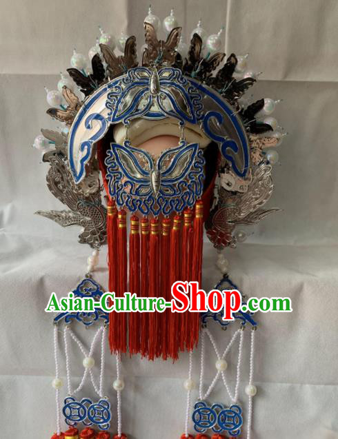 Chinese Beijing Opera Queen Red Phoenix Coronet Traditional Peking Opera Diva Hat Hair Accessories for Women