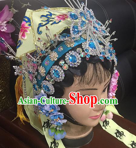Chinese Beijing Opera Taoist Nun Yellow Hat Headgear Traditional Peking Opera Wig Sheath and Hair Accessories for Women