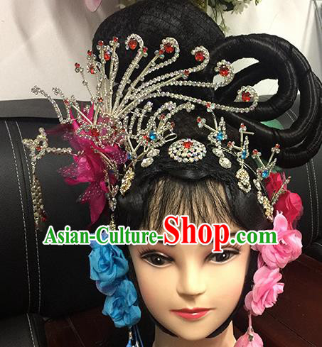 Chinese Beijing Opera Goddess Headgear Traditional Peking Opera Wig Sheath and Hair Accessories for Women