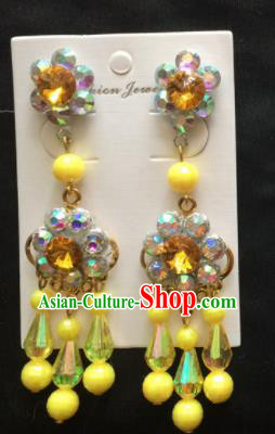 Chinese Beijing Opera Diva Yellow Beads Tassel Earrings Traditional Peking Opera Princess Ear Accessories for Women