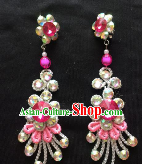 Chinese Beijing Opera Diva Earrings Traditional Peking Opera Princess Rosy Crystal Ear Accessories for Women