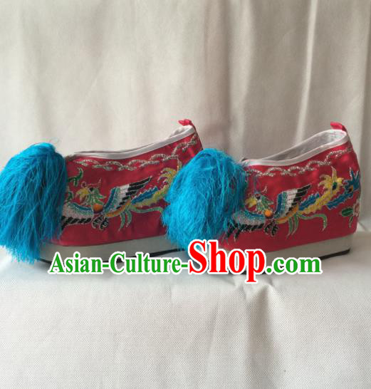 Chinese Beijing Opera Princess Pink Shoes Traditional Peking Opera Diva Embroidered Shoes for Women