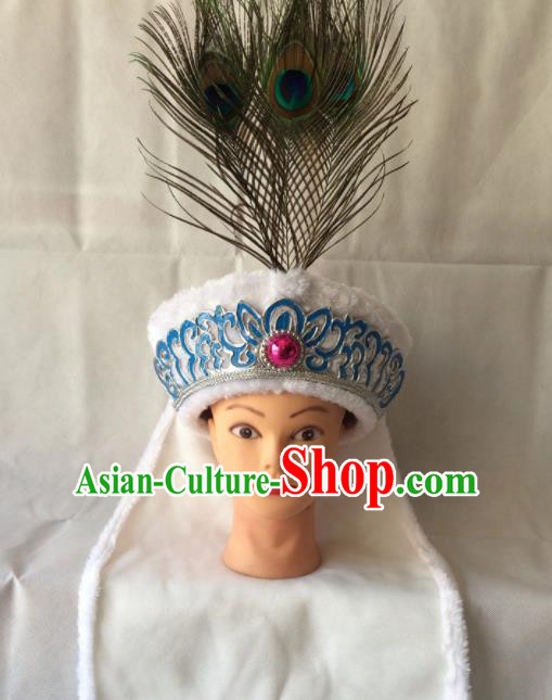 Chinese Beijing Opera Diva White Hat Traditional Peking Opera Blues Hair Accessories for Women