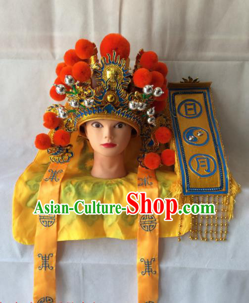 Chinese Beijing Opera Emperor Golden Hat Traditional Peking Opera Monarch Helmet Headwear for Men