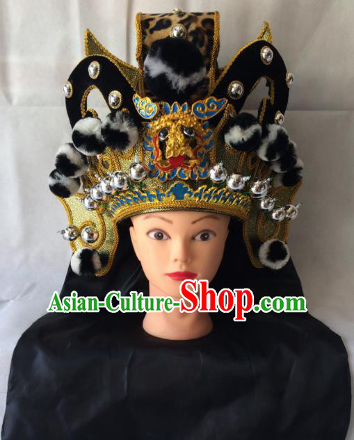 Chinese Beijing Opera Royal Highness Black Hat Traditional Peking Opera Swordsman Helmet Headwear for Men