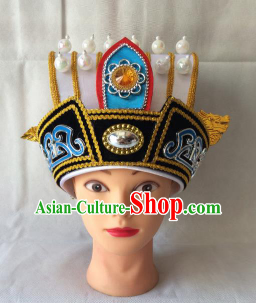 Chinese Beijing Opera Royal Highness White Hat Traditional Peking Opera Minister Headwear for Men