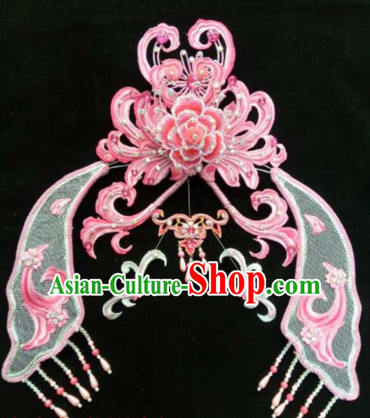 Chinese Beijing Opera Diva Pink Hair Crown Traditional Peking Opera Queen Hairpins Hair Accessories for Women