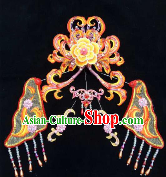 Chinese Beijing Opera Diva Orange Hair Crown Traditional Peking Opera Queen Hairpins Hair Accessories for Women