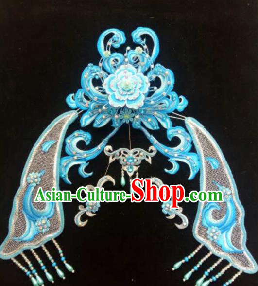 Chinese Beijing Opera Diva Blue Hair Crown Traditional Peking Opera Queen Hairpins Hair Accessories for Women