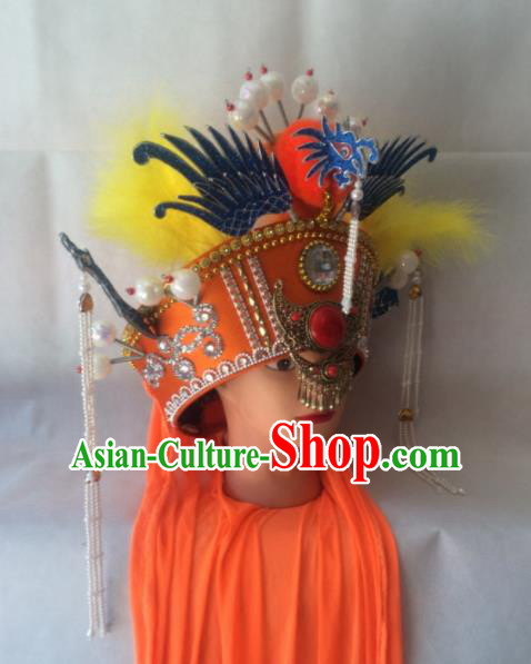 Chinese Beijing Opera Empress Orange Hat Traditional Peking Opera Queen Hair Accessories for Women