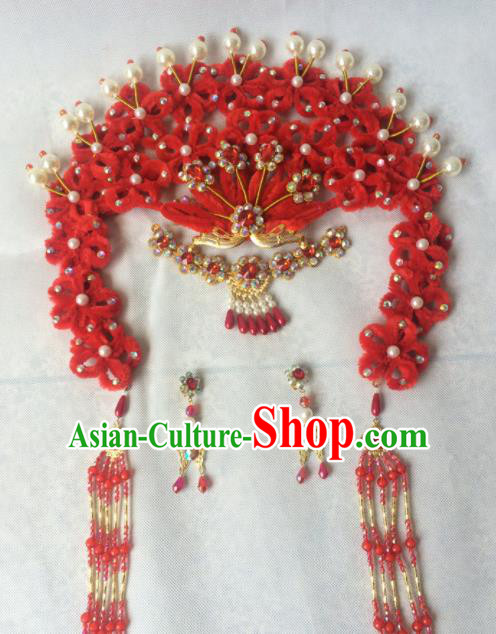 Chinese Beijing Opera Diva Red Hairpins Traditional Peking Opera Queen Hair Accessories for Women