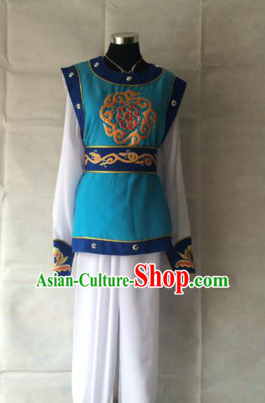 Chinese Beijing Opera Takefu Blue Clothing Traditional Peking Opera Soldier Costume for Men