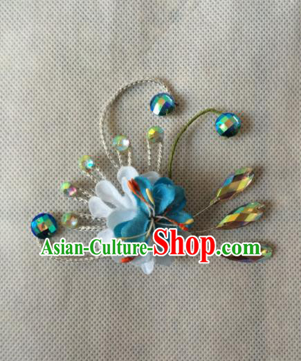 Chinese Beijing Opera Diva Blue Flower Hair Claw Hairpins Traditional Peking Opera Hair Accessories for Women