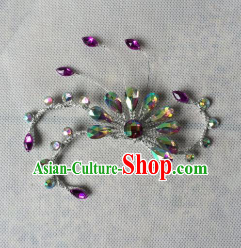 Chinese Beijing Opera Diva Purple Crystal Hair Claw Hairpins Traditional Peking Opera Hair Accessories for Women