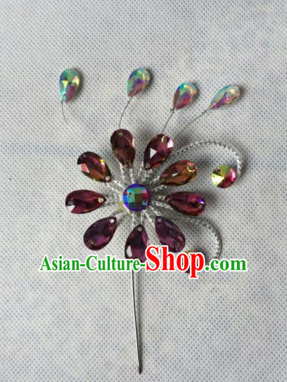 Chinese Beijing Opera Diva Purple Crystal Hairpins Traditional Peking Opera Hair Accessories for Women