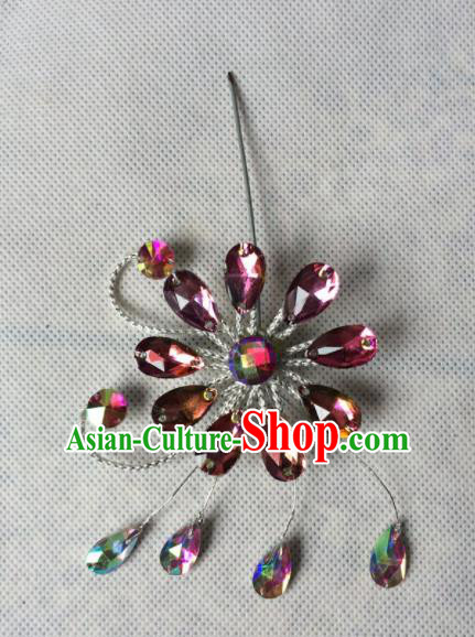 Chinese Beijing Opera Diva Purple Crystal Hairpins Traditional Peking Opera Hair Accessories for Women