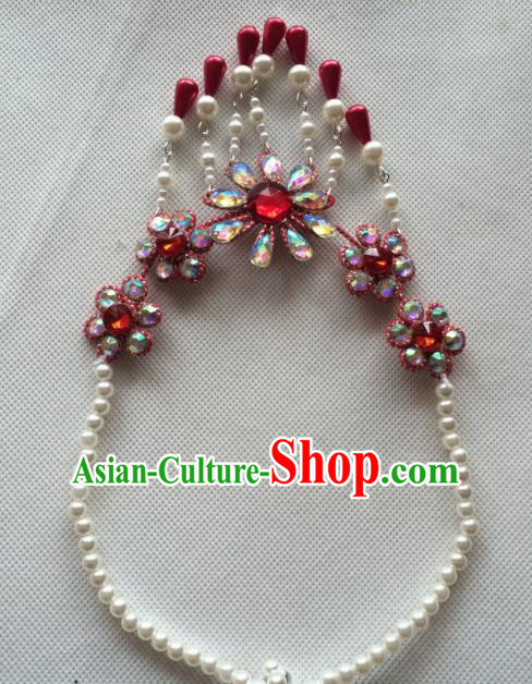Chinese Beijing Opera Princess Red Flowers Necklace Traditional Peking Opera Diva Necklet Accessories for Women