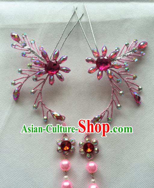 Chinese Beijing Opera Princess Pink Tassel Hairpins Traditional Peking Opera Diva Hair Accessories for Women