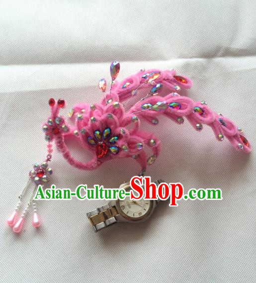 Chinese Beijing Opera Princess Pink Velvet Phoenix Hairpins Traditional Peking Opera Diva Hair Accessories for Women