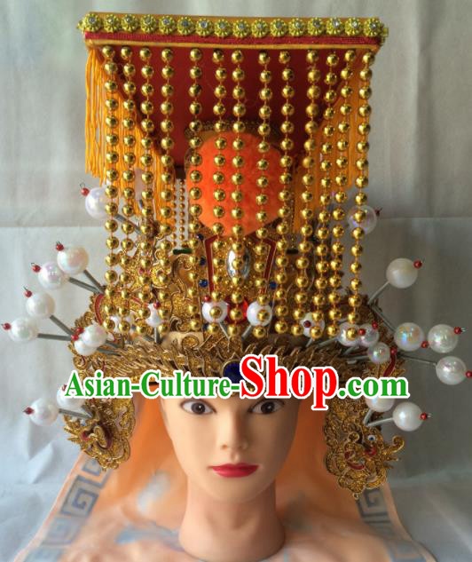 Chinese Beijing Opera Emperor Tassel Hat Traditional Peking Opera Monarch Headwear for Men