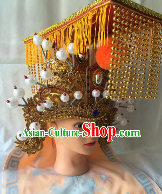 Chinese Beijing Opera Emperor Tassel Hat Traditional Peking Opera Monarch Headwear for Men