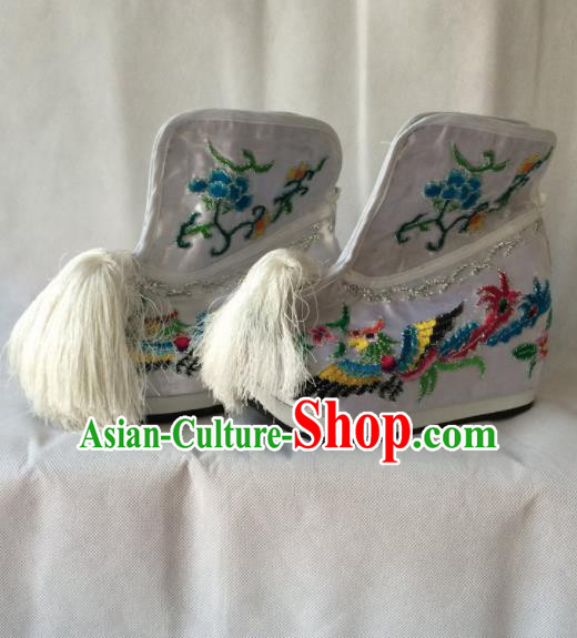 Chinese Beijing Opera Princess White Boots Traditional Peking Opera Diva Embroidered Shoes for Women