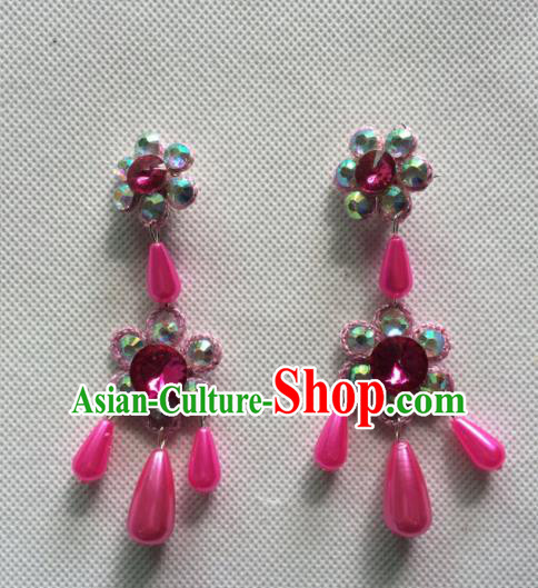 Chinese Beijing Opera Princess Rosy Earrings Traditional Peking Opera Diva Jewelry Accessories for Women