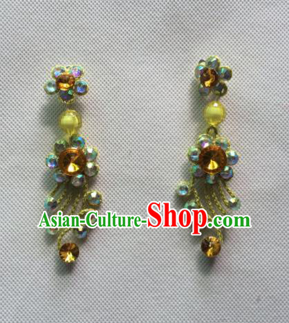 Chinese Beijing Opera Princess Yellow Earrings Traditional Peking Opera Diva Jewelry Accessories for Women