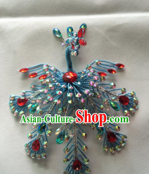 Chinese Beijing Opera Queen Blue Phoenix Hair Crown Hairpins Traditional Peking Opera Diva Hair Accessories for Women