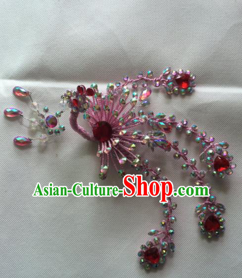 Chinese Beijing Opera Princess Pink Phoenix Hairpins Traditional Peking Opera Diva Hair Accessories for Women