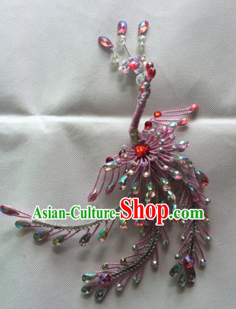 Chinese Beijing Opera Nobility Lady Pink Phoenix Hairpins Traditional Peking Opera Diva Hair Accessories for Women