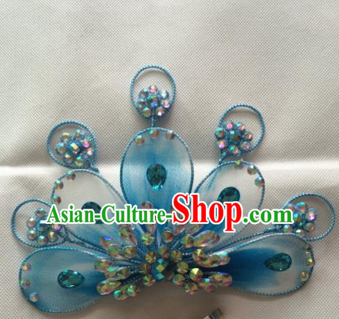 Chinese Beijing Opera Blue Hairpins Traditional Peking Opera Diva Hair Accessories for Women