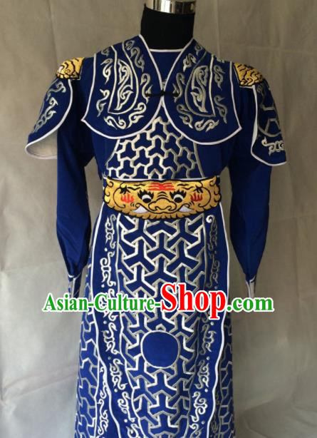 Chinese Beijing Opera Takefu Blue Clothing Traditional Peking Opera Soldier Costume for Men