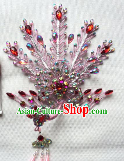 Chinese Beijing Opera Diva Pink Phoenix Hairpins Traditional Peking Opera Hair Accessories for Women