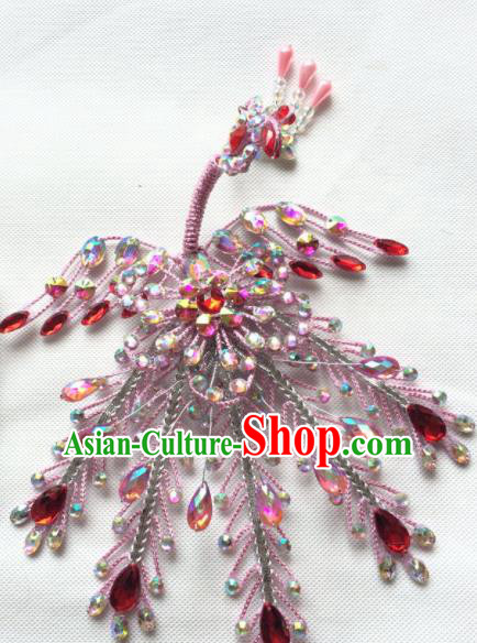 Chinese Beijing Opera Diva Pink Phoenix Hairpins Traditional Peking Opera Hair Accessories for Women