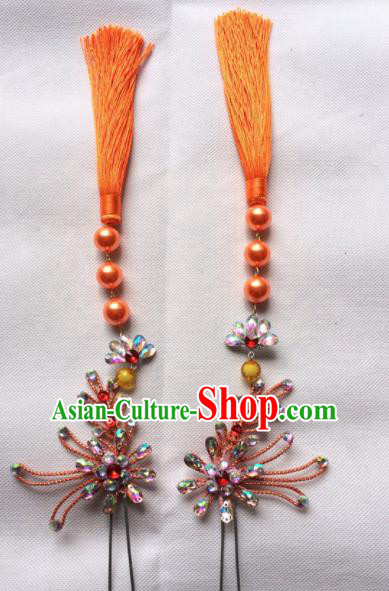 Chinese Beijing Opera Diva Orange Tassel Hairpins Traditional Peking Opera Hair Accessories for Women