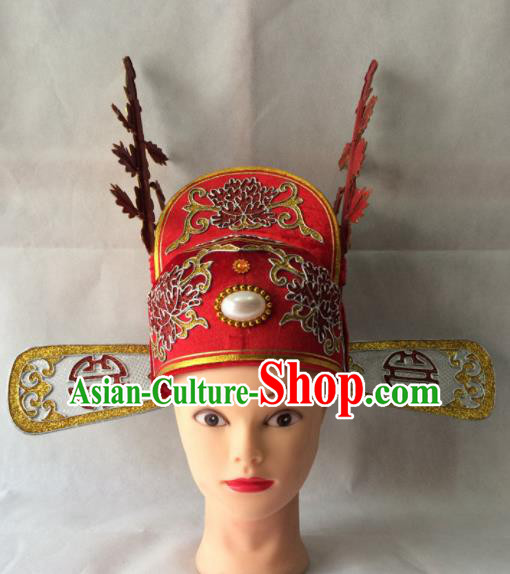 Chinese Beijing Opera Niche Red Hat Traditional Peking Opera Bridegroom Headwear for Men