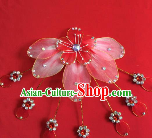 Chinese Beijing Opera Actress Red Hairpins Traditional Peking Opera Princess Hair Accessories for Women