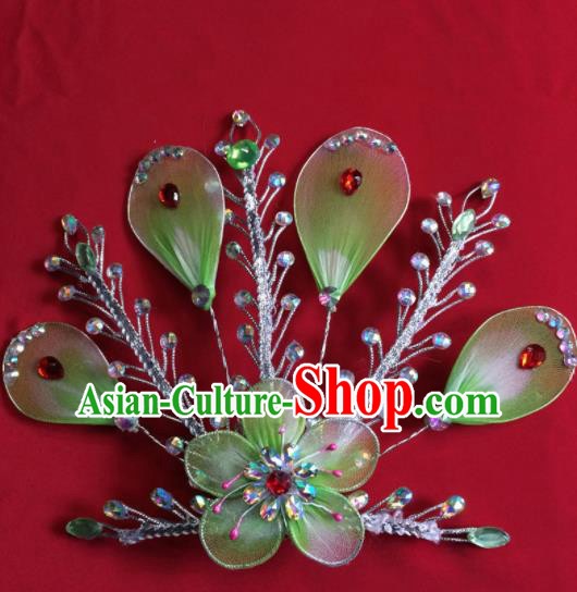 Chinese Beijing Opera Actress Green Hairpins Traditional Peking Opera Princess Hair Accessories for Women